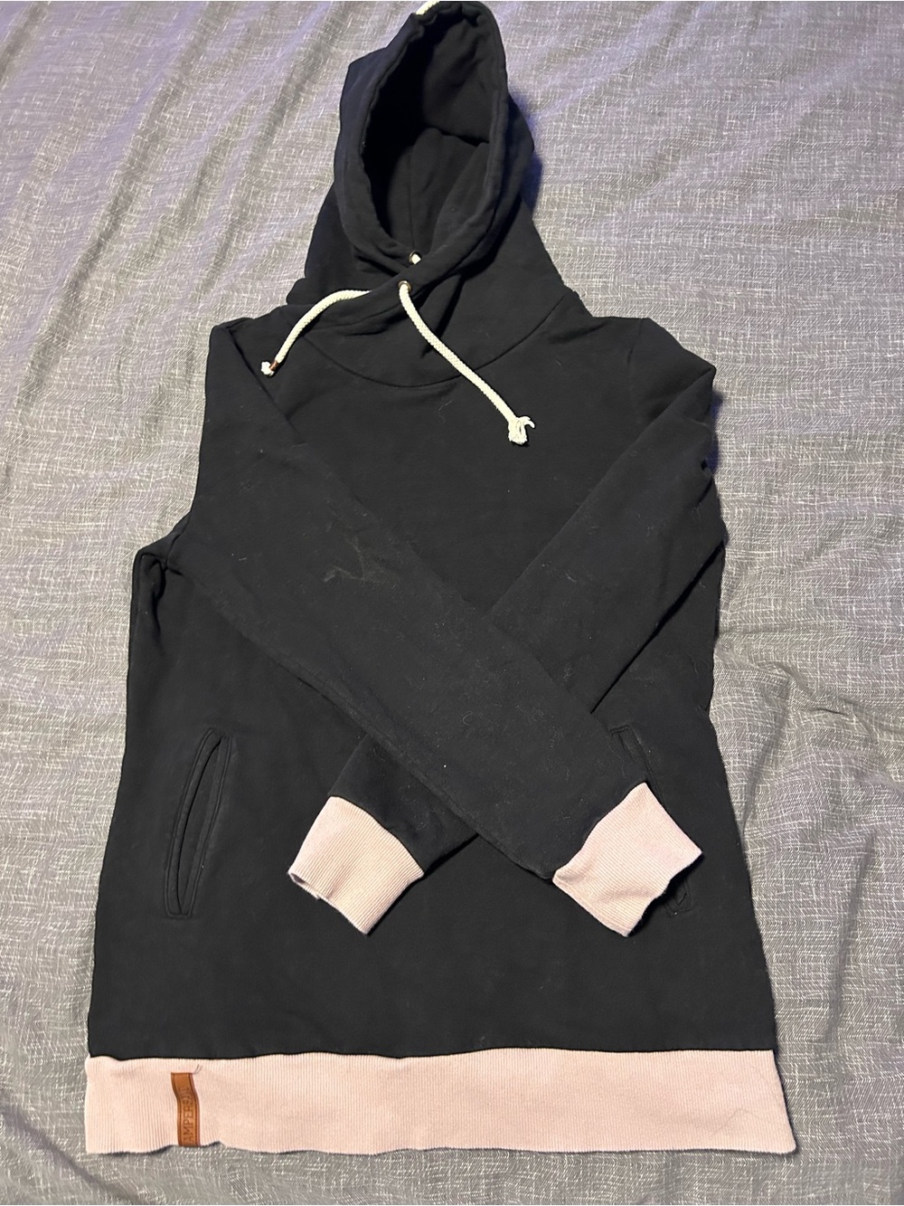 Black Hooded Women's Sweater with Pink Trim